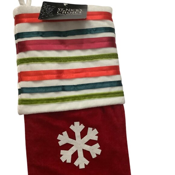 St. Nicks Choice Christmas Stocking Ribbon Striped Cuff & Snowflake 21” NEW NWT - Picture 2 of 7